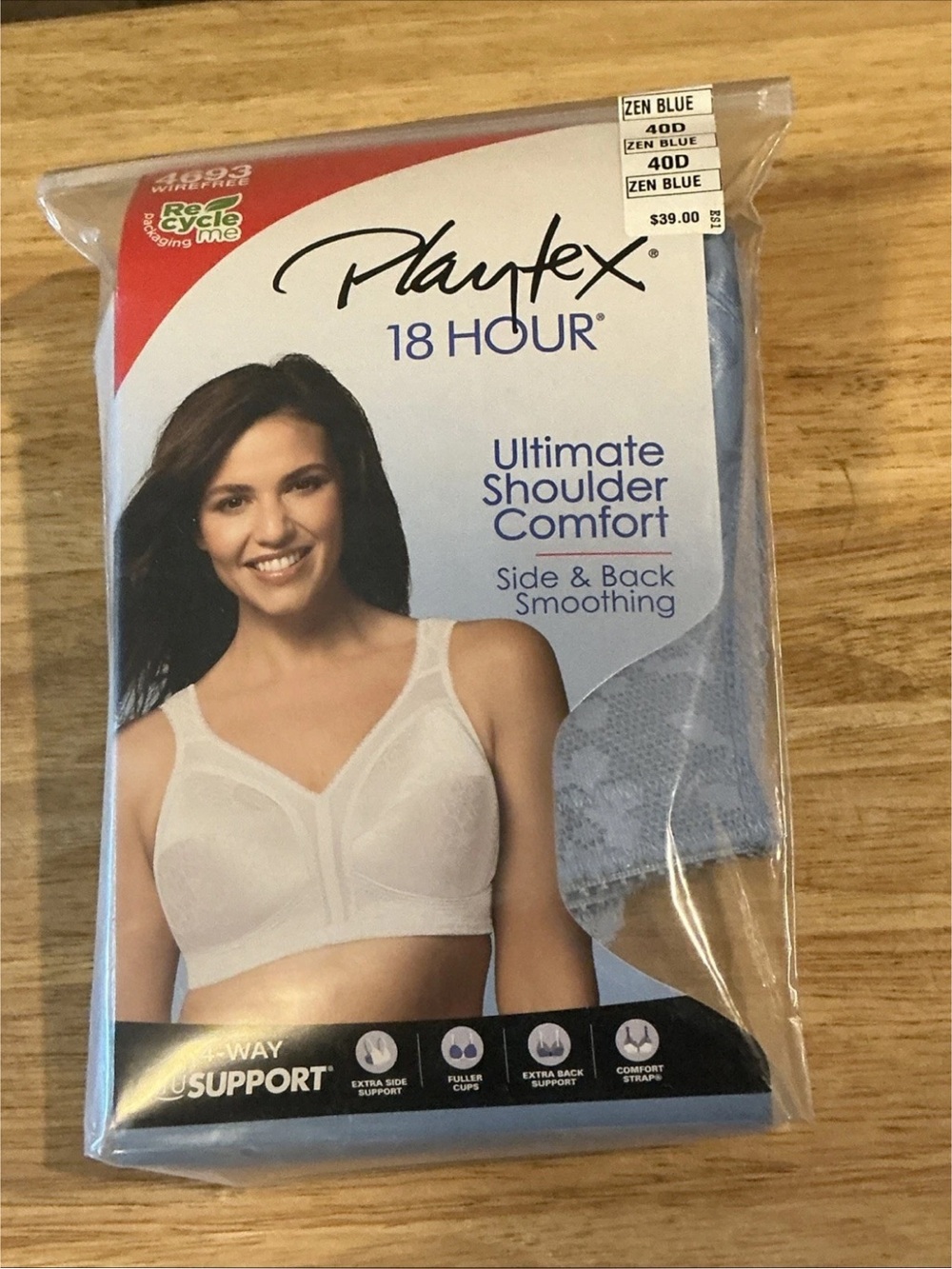 Playtex 18 Hour Bra Ultimate Shoulder Comfort Wire Free Zen Blue 40D #4693 NIP